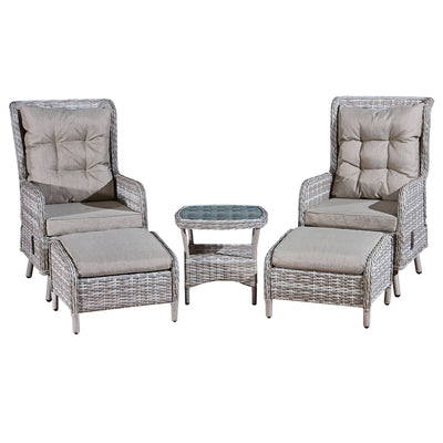 Oseasons Majorca Rattan 2 Seat Recliner Tea for Two Set in Dove Grey with Stools