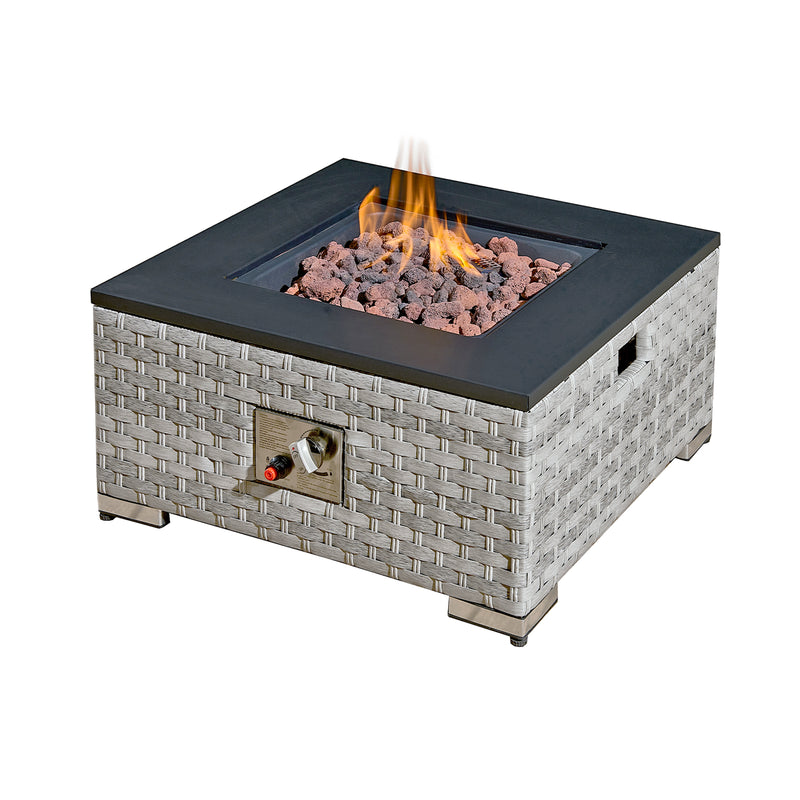 Icarus Rattan Firepit Coffee Table in Dove Grey with Iron Top