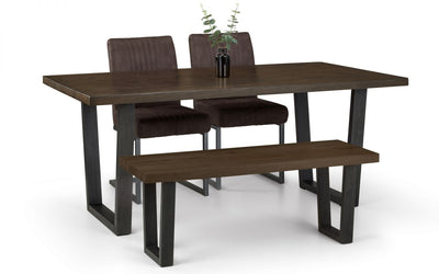 Brooklyn Dining Table Dark Oak, Bench & 2 Charcoal Chairs