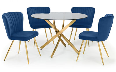 Montero Round Table & 4 Cannes Blue Dining Chairs