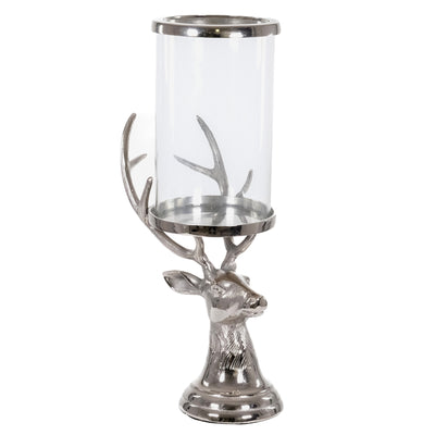 Tall Silver Stag Candle Hurricane Lantern