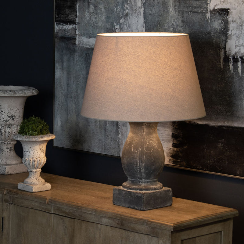 Amalfi Grey Pillar Table Lamp With Linen Shade