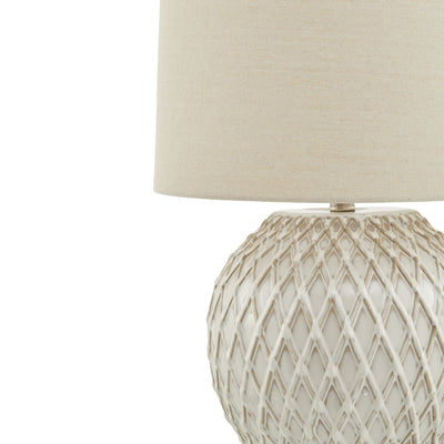 Lattice Ceramic Table Lamp With Linen Shade