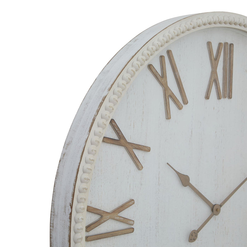 Large Rustic White Clock With Beaded Frame