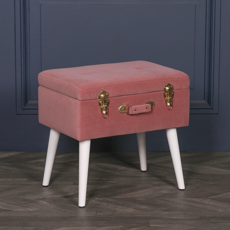 Pink Suitcase Stool With White Legs