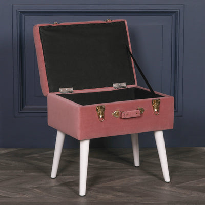 Pink Suitcase Stool With White Legs