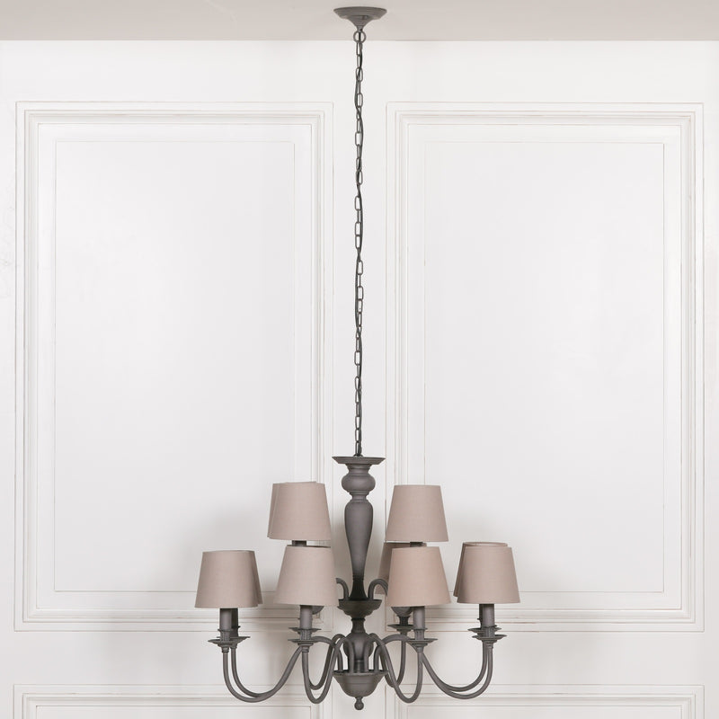 Grey 12 Branch Chandelier With Shades