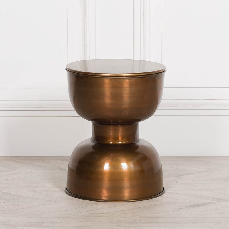 Antique Brass Style Hour Glass Style Side Table