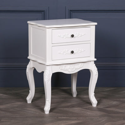 French Antique White Bedside Two Drawer