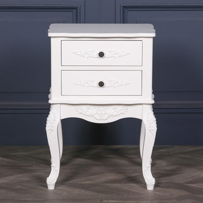 French Antique White Bedside Two Drawer