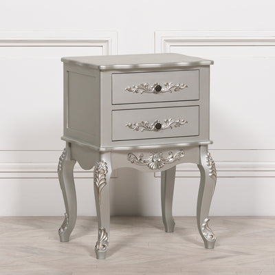 French Antique Silver Bedside Two Drawer