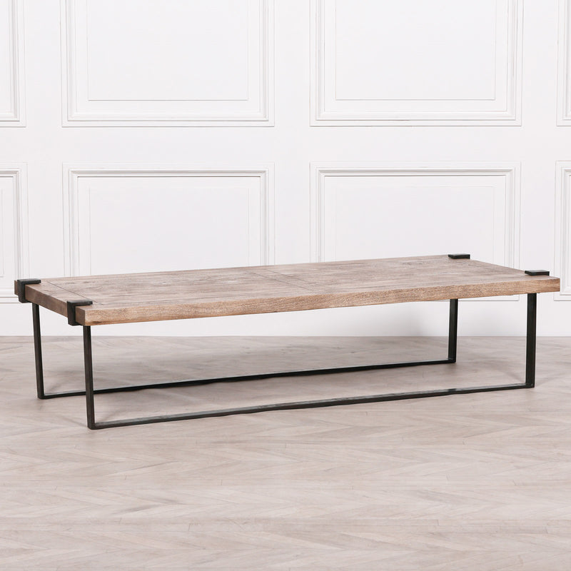 Industrial Wrought Iron Coffee Table With Rustic Wood Top