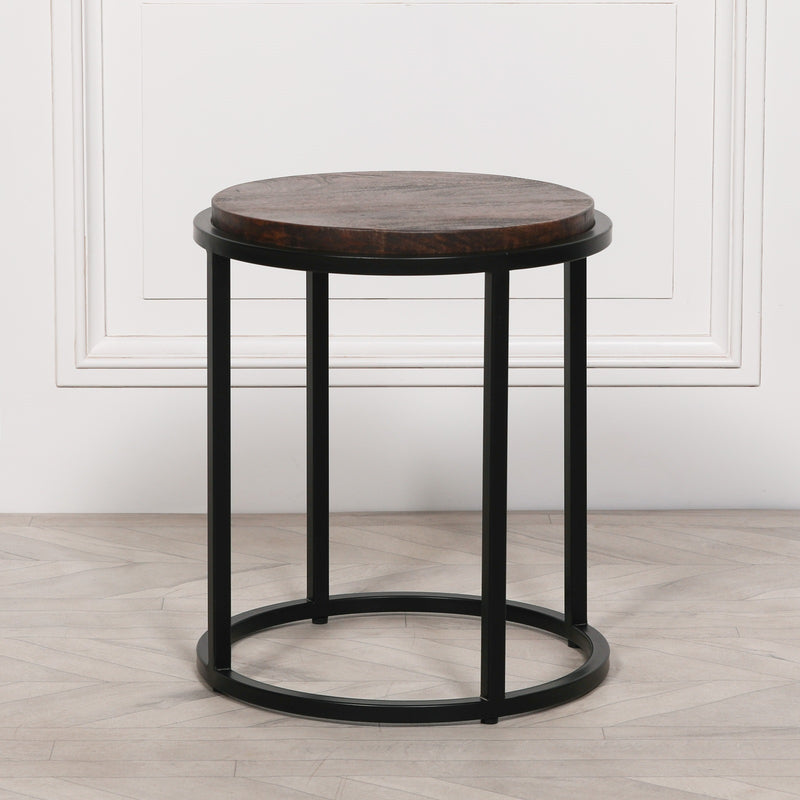 Black Metal Occasional Table With Wooden Top