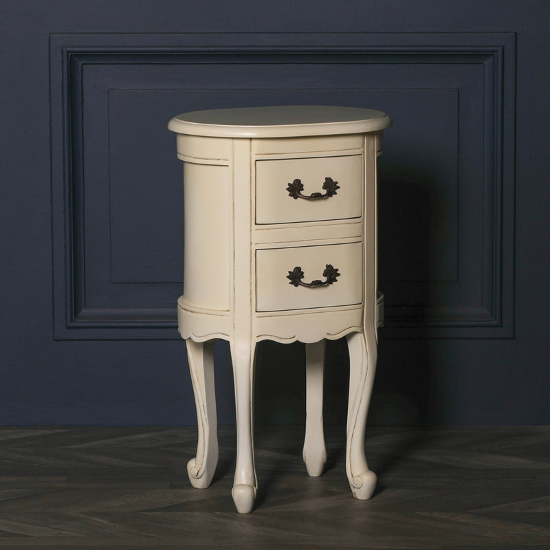 Aged Ivory Oval Bedside Table