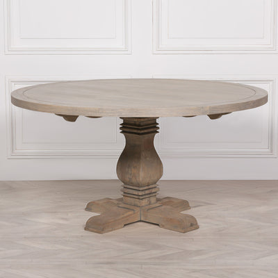 Rustic Wooden Round Pedestal Dining Table 151cm
