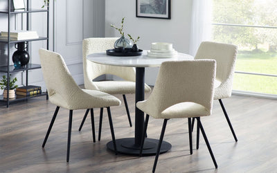 Luca Round Table & 4 Iris Boucle Dining Chairs Ivory