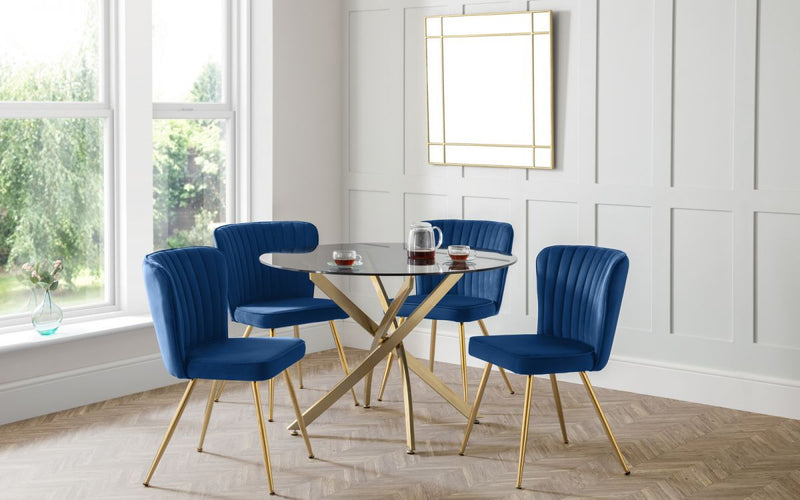 Montero Round Table & 4 Cannes Blue Dining Chairs