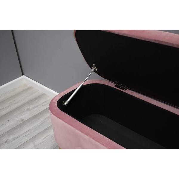 Pink Blush Velvet Ottoman Storage Bench With Metal Legs