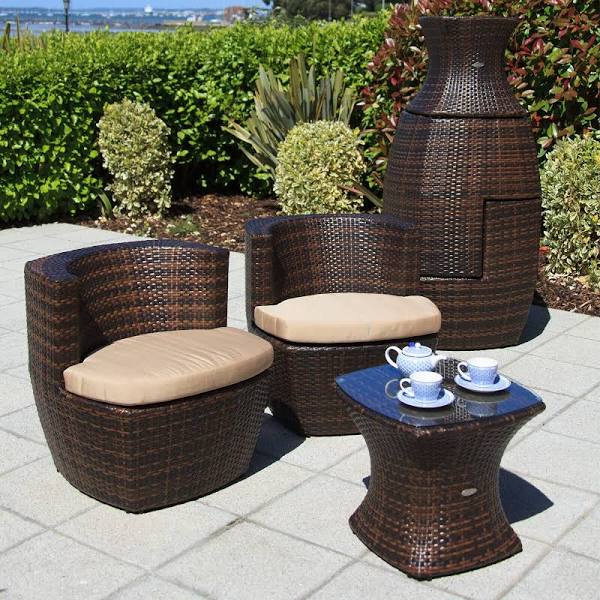 Cozy Bay Provence Rattan 2 Seater Square Tea For Two Set in Cappuccino