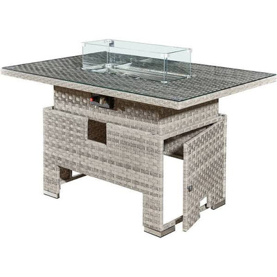 Icarus Rattan Rising Firepit Table in Dove Grey