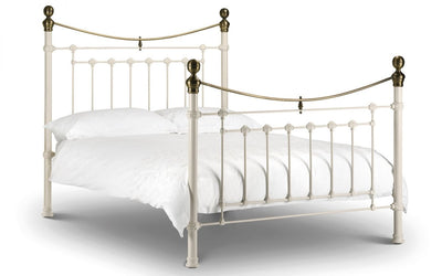 Victoria Double Bed - Stone White & Brass
