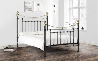 Victoria Double Bed - Satin Black & Brass