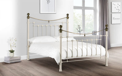 Victoria Double Bed - Stone White & Brass