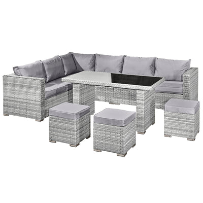 Aruba Rattan 9 Seat Corner Dining Set in Dove Grey - The Pack Design