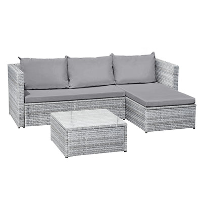 Corfu Rattan 3 Seat Chaise Lounge Set in Dove Grey - The Pack Design