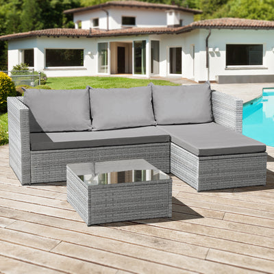 Corfu Rattan 3 Seat Chaise Lounge Set in Dove Grey - The Pack Design