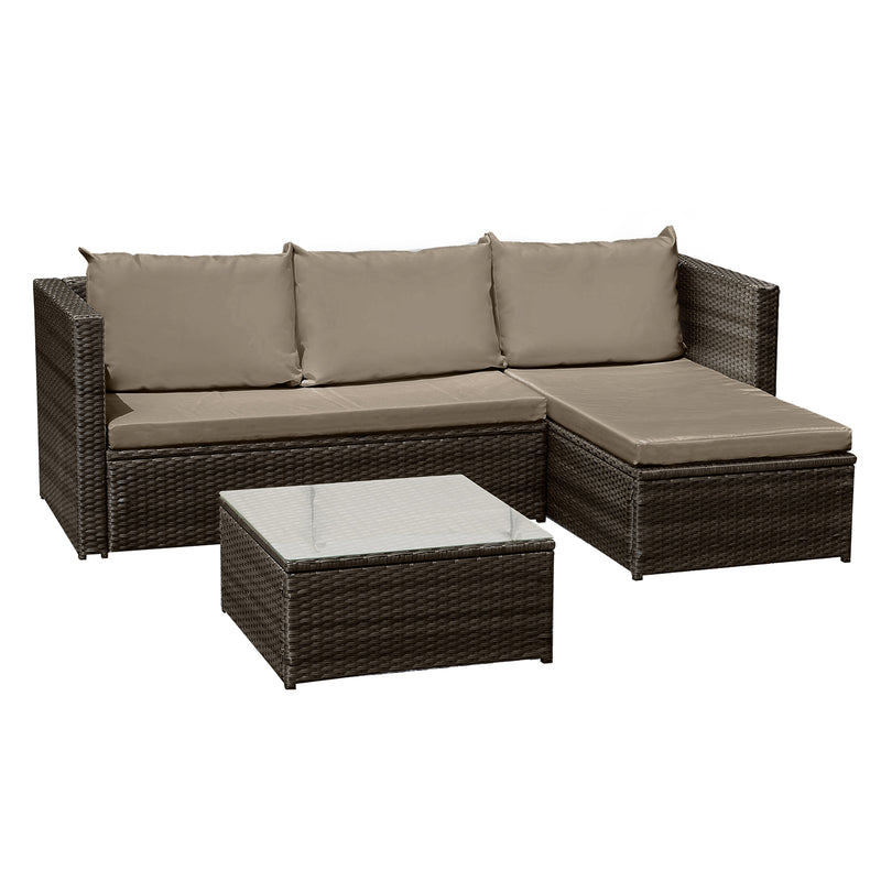 Corfu Rattan 3 Seat Chaise Lounge Set in Brown - The Pack Design