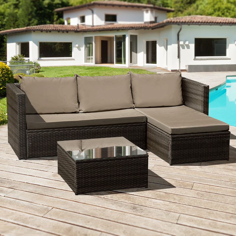 Corfu Rattan 3 Seat Chaise Lounge Set in Brown - The Pack Design