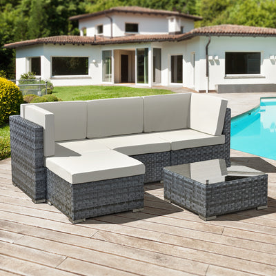 Trinidad Rattan 4 Seat Modular Chaise Lounge Set in Ocean Grey - The Pack Design