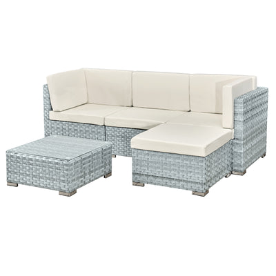 Trinidad Rattan 4 Seat Modular Chaise Lounge Set in Stone Grey - The Pack Design
