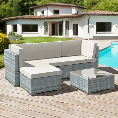 Trinidad Rattan 4 Seat Modular Chaise Lounge Set in Stone Grey - The Pack Design