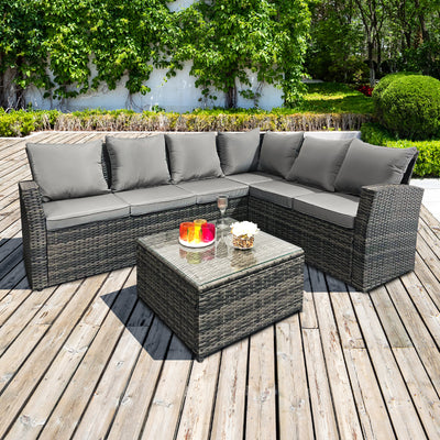 Barbados Rattan Right-Side 6 Seater Corner Set in Walnut Grey - The Pack Design