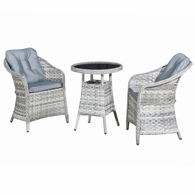 Oseasons Sicilia Rattan 2 Seat Bistro Set in Dove Grey with Black Glass - The Pack Design