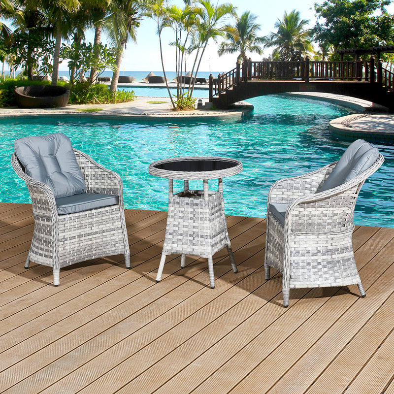 Oseasons Sicilia Rattan 2 Seat Bistro Set in Dove Grey with Black Glass - The Pack Design