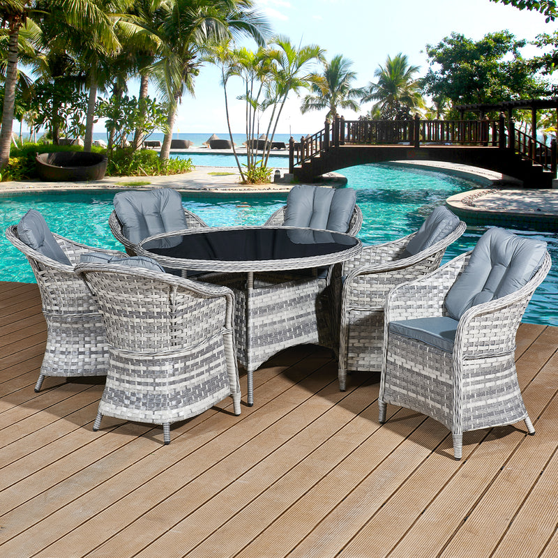 Oseasons Sicilia Rattan 6 Seat Dining Set in Dove Grey with Black Glass - The Pack Design