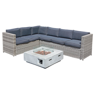 Oseasons Acorn Rattan 6 Seat Corner Sofa Set with GRC Firepit in Dove Grey