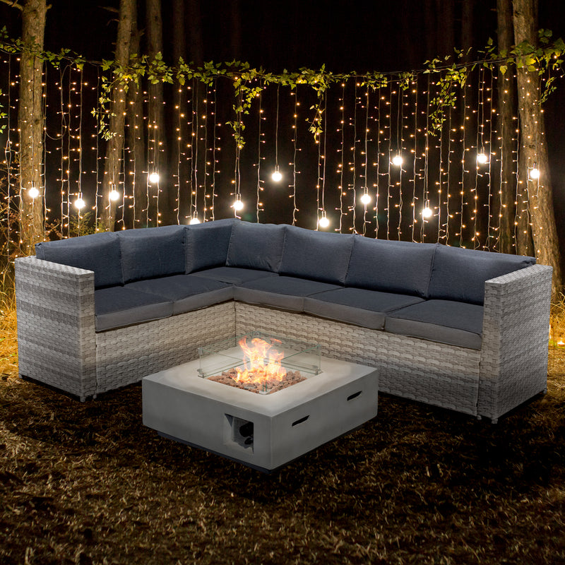 Oseasons Acorn Rattan 6 Seat Corner Sofa Set with GRC Firepit in Dove Grey