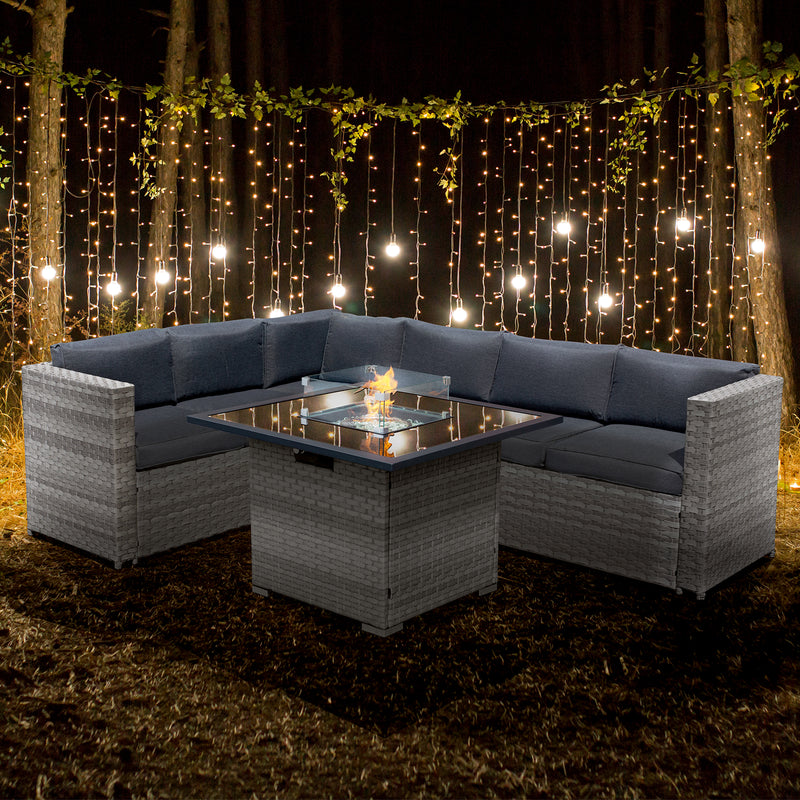 Oseasons Acorn Rattan 6 Seat Corner Firepit Sofa Set in Dove Grey