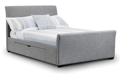 Capri Fabric Double Bed with 2 Drawers - Light Grey Linen