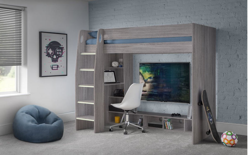 Nebula Gaming Bed with Desk - Grey Oak - The Pack Design