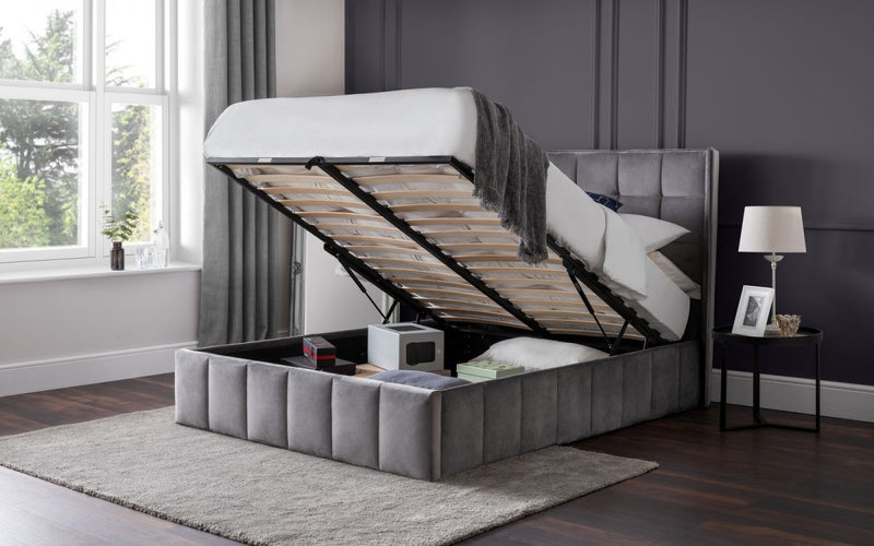 Gatsby Storage Ottoman Double Bed - Light Grey