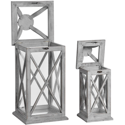 Set Of Two Grey Cross Section Lanterns With Open Tops