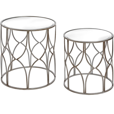 Set Of Two Lattice Detail Silver Side Table