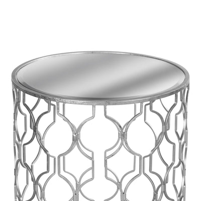 Set of Two Arabesque Silver Foil Mirrored Side Tables