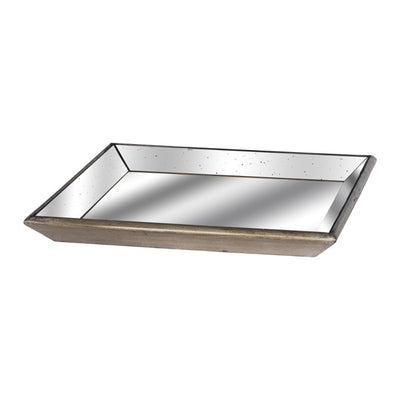 Astor Distressed Mirrored Square Tray With Wooden Detailing - The Pack Design