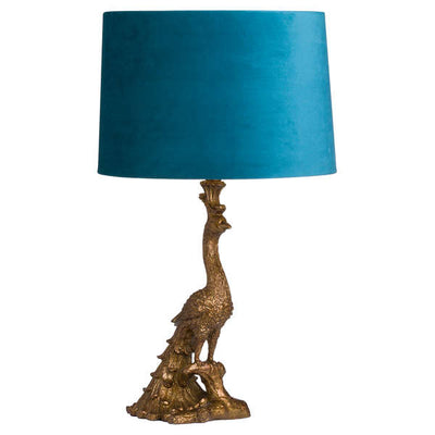 Antique Gold Peacock Lamp With Teal Velvet Shade - The Pack Design